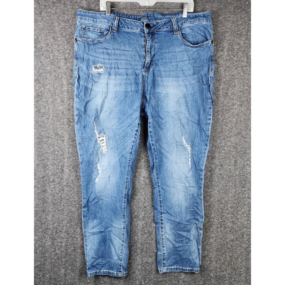 Seven7 Distressed Skinny Jeans Womens 20W Blue Ripped Sequin Underlay Mid Rise